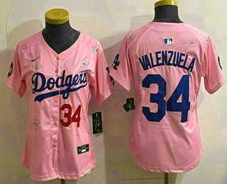 Womens Los Angeles Dodgers #34 Fernando Valenzuela Pink 2025 Tokyo Series Limited Stitched Jersey